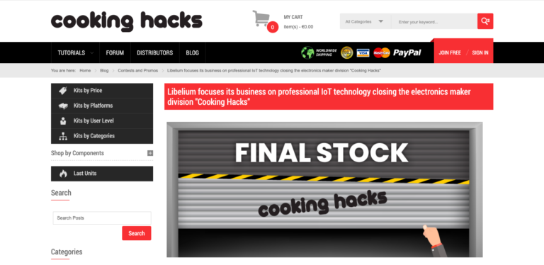 Cierre de Cooking Hacks – Cierre definitivo de Productos Maker.