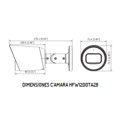 DAHUA HFW1200T-A - Camara Bullet HDCVI 1080p / Audio Integrado/ 103 Grados de Apertura/ Lente 2.8 mm / IR 30 Mts/ IP67/ Metalica/ DWDR/ BLC /HLC/ - Imagen 2
