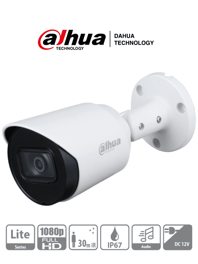 DAHUA HFW1200T-A - Camara Bullet HDCVI 1080p / Audio Integrado/ 103 Grados de Apertura/ Lente 2.8 mm / IR 30 Mts/ IP67/ Metalica/ DWDR/ BLC /HLC/