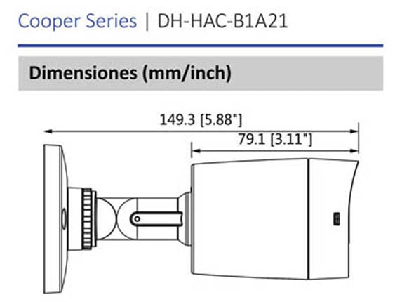 DAHUA COOPER B1A21 - Camara Bullet HDCVI 1080p/ 93 Grados de Apertura/ Lente de 3.6mm/ IR de 20 Mts/ IP67/ TVI AHD y CVBS/ - Imagen 3