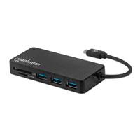 HUB USB-C 3.2 MACHO A TRES PUERTOS USB-A HEMBRA Y RANURA PARA TARJETAS SD/MICROSD, VELOCIDADES DE TRANSFERENCIA DE 5 GBPS