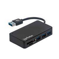 HUB USB-A 3.2 MACHO A TRES PUERTOS USB-A HEMBRA Y RANURA PARA TARJETAS SD/MICROSD, VELOCIDADES DE TRANSFERENCIA DE 5 GBPS