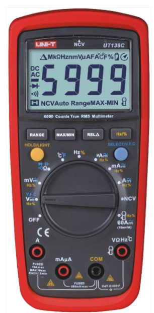 MULTÍMETRO DIGITAL RMS VERDADERO 600V 10A DC/AC UT139C
