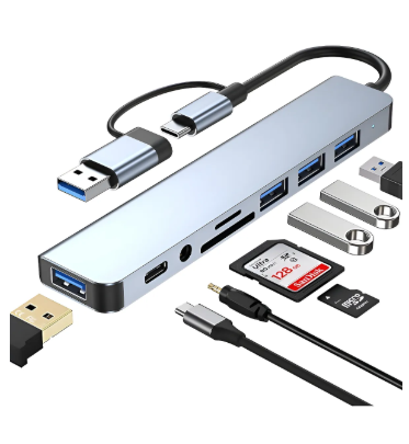 HUB USB-C 8 EN 1 MULTIPUERTO GRIS