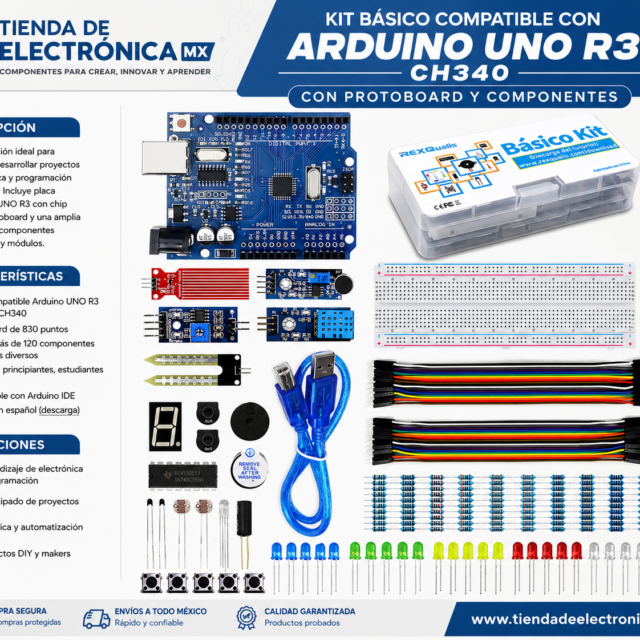 KIT BÁSICO ARDUINO UNO R3 CON PROTOBOARD